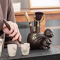 Набір інструментів ZXCDTJ010 для чайної церемонії 5 предметів ніж для пуеру пензлик лопатка тримач щипці, фото 3