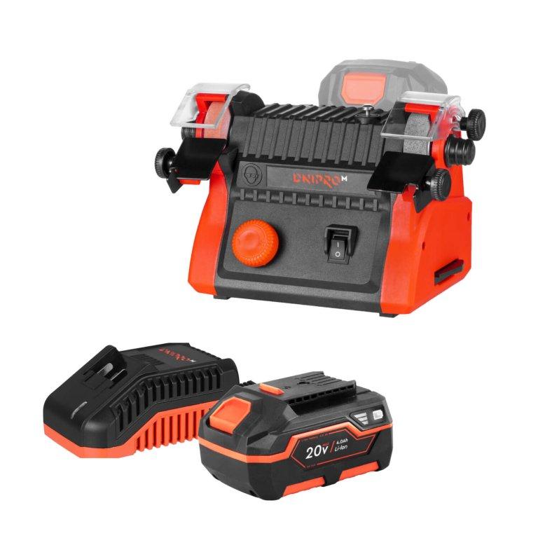 Акумуляторний верстат точильний Dnipro-M DBG-200 + Батарея BP-240 + Зарядне FC-230, фото 1