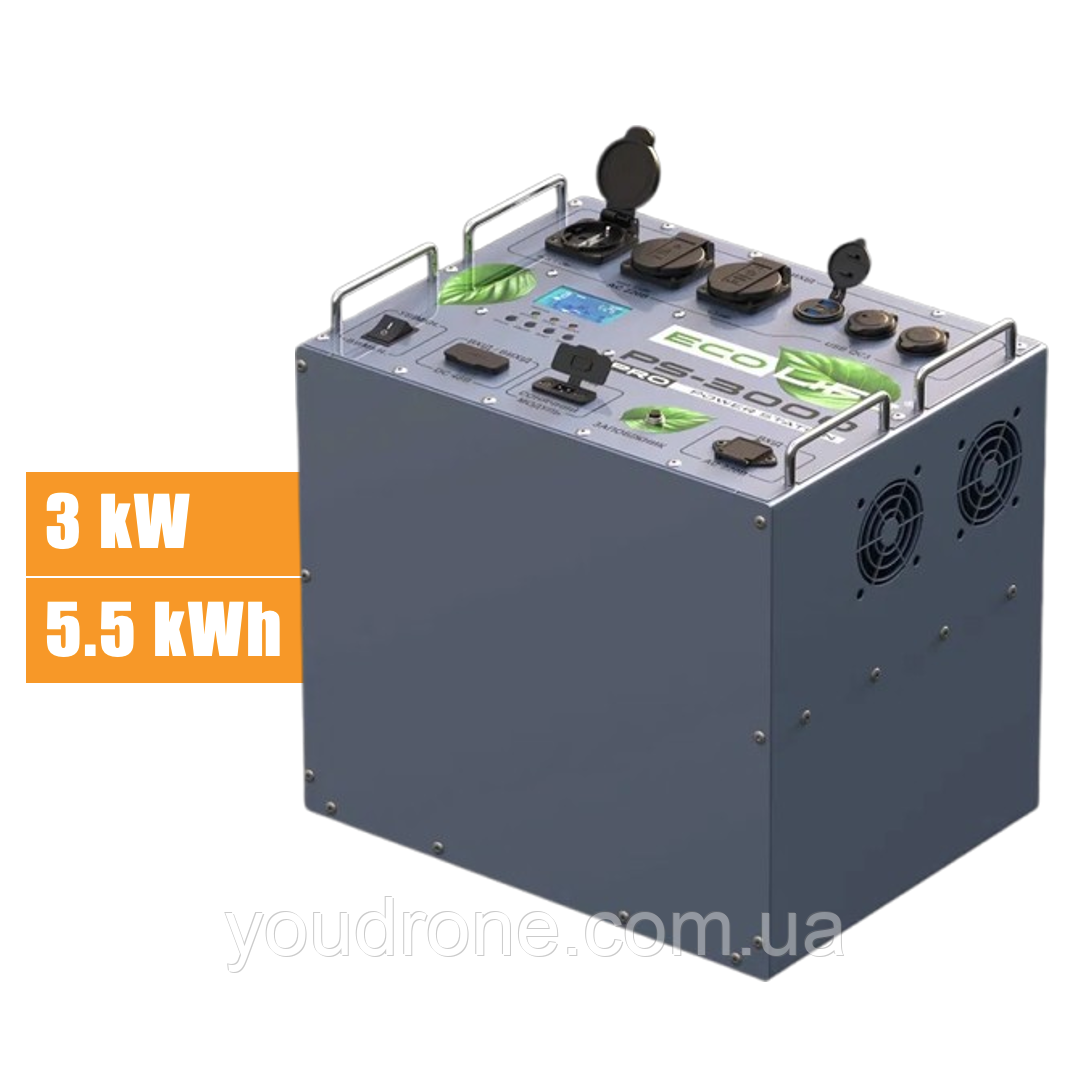 Потужна портативна зарядна станція ECOLIFE PS-3000 Pro: 3000Вт/5500Вт*год. Джерело безперебійного живлення (UPS): 3000W/5500Wh