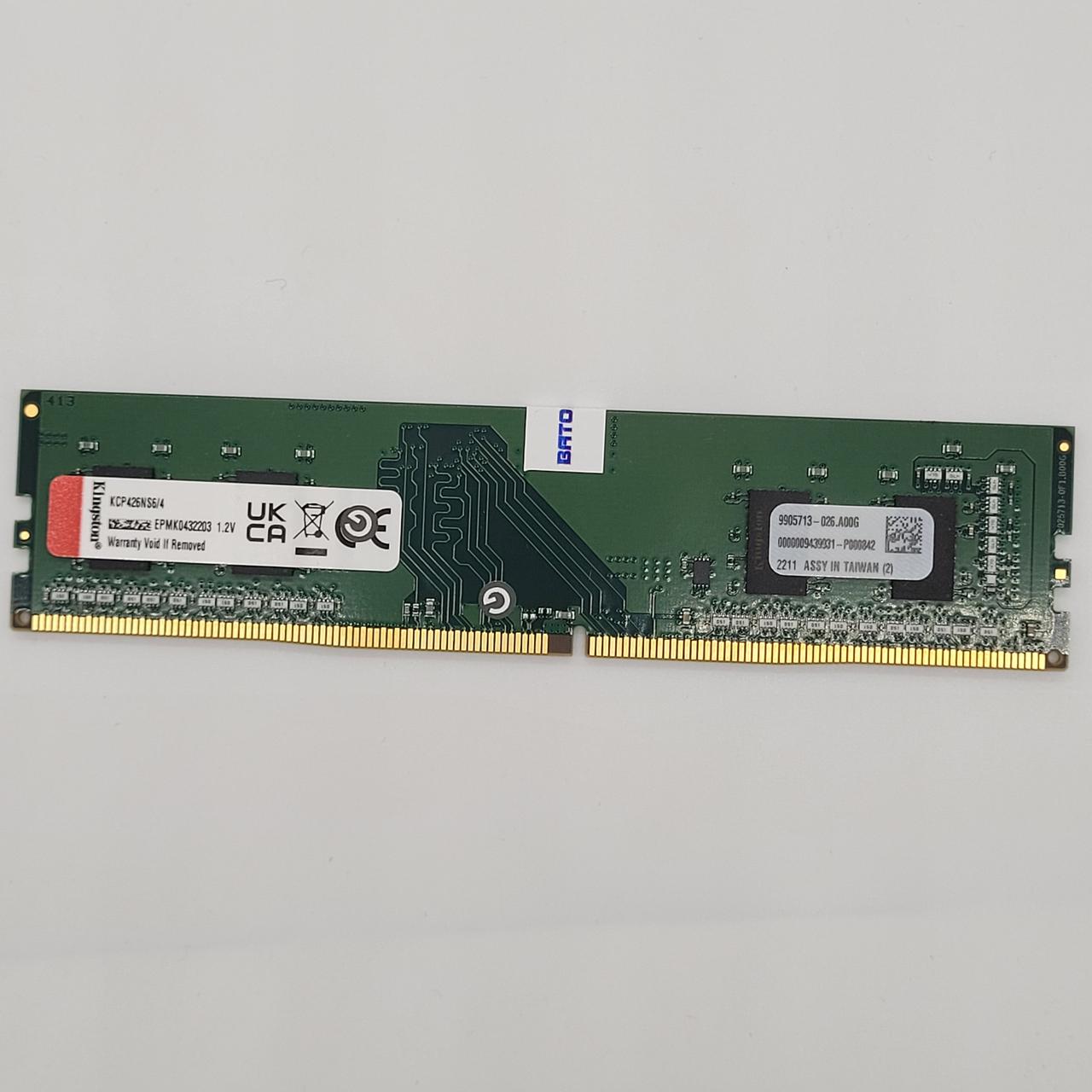 Оперативна пам'ять Kingston DDR4 4Gb 2666MHz PC4-21300U 1R16 CL19 (KCP426NS6/4) Б/В