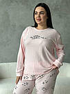 Жіноча флісова піжама великих розмірів в рубчик, рожева, фото 3