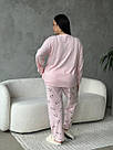 Жіноча флісова піжама великих розмірів в рубчик, рожева, фото 4