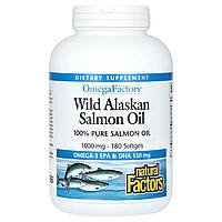 Жир дикого аляскинського лосося, 1000 мг, OmegaFactors, Wild Alaskan Salmon Oil, Natural Factors, 180 гелевих капсул