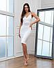 Витончене приталене коктейльне плаття по коліна на бретелях Balis, молочно-біле, фото 4