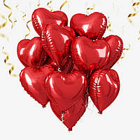 Фонтан із фольгованих кульок сердець Червоний 45 см 10 шт з фольгованих кульок