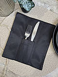 Куверт, чохол для столових приборів, водовідштовхуючий, чорного кольору, два відділення, фото 4