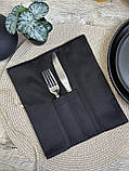Куверт, чохол для столових приборів, водовідштовхуючий, чорного кольору, два відділення, фото 3