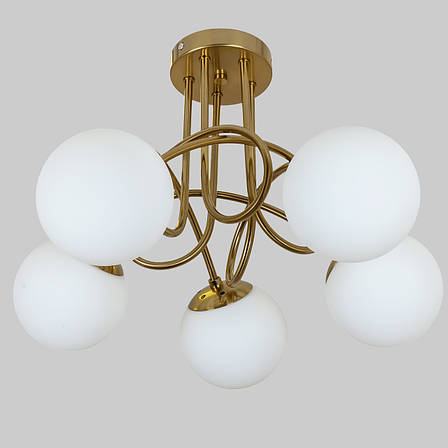 Стельова бронзова люстра з 5 плафонами-кулями "Modern Glow "(52-9910-5 BRZ+WH), фото 1