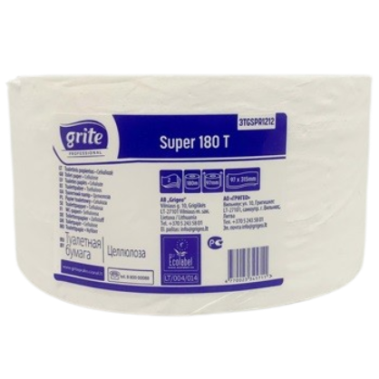 Туал. папір-рул Grite Super d=19см 2шар. целюл. білий 180м,571о (з перфорацією, без тиснення)