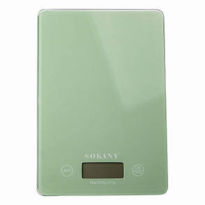 Кухонні настільні електронні ваги для зважування продуктів Sokany SK-19027 до 5кг LCD-дисплей Зелений, фото 1