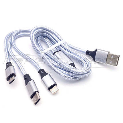 Кабель 3в1 USB to Type-C, micro USB, Lightning, ганчірка, 1 м, фото 3