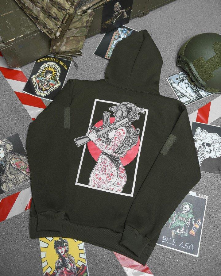 Худі польовий олива з принтом дівчина мілітарі CELEO ВТ3883 ТМ, фото 1