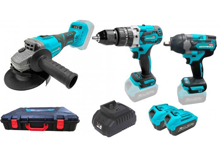 Набір-3-PROF GRAND гайковерт GRAND АГ-800 UBL, Болгарка МШУ-20 BL/PRO, шуруповерт ТАК-20/13 UBL, фото 1