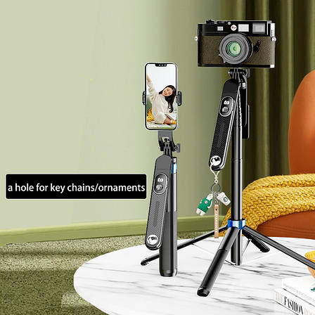 Штатив Selfie stick з пультом на чотирьох ніжках 43-180 см AC Prof P515 Aluminum, фото 1