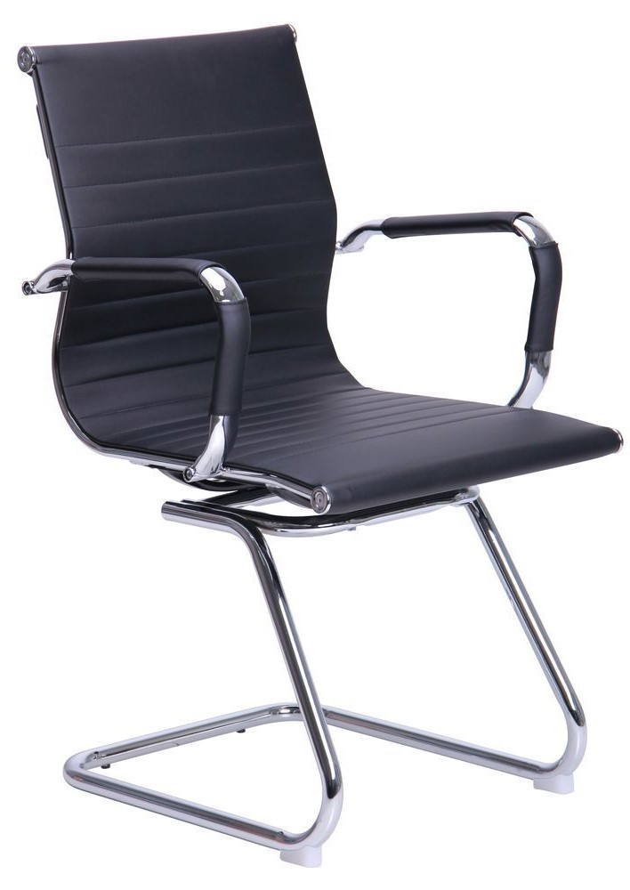 Крісло офісне конференційне чорне на вигнутих полози Slim CF (XH-632C) AMF з тонкою низькою спинкою