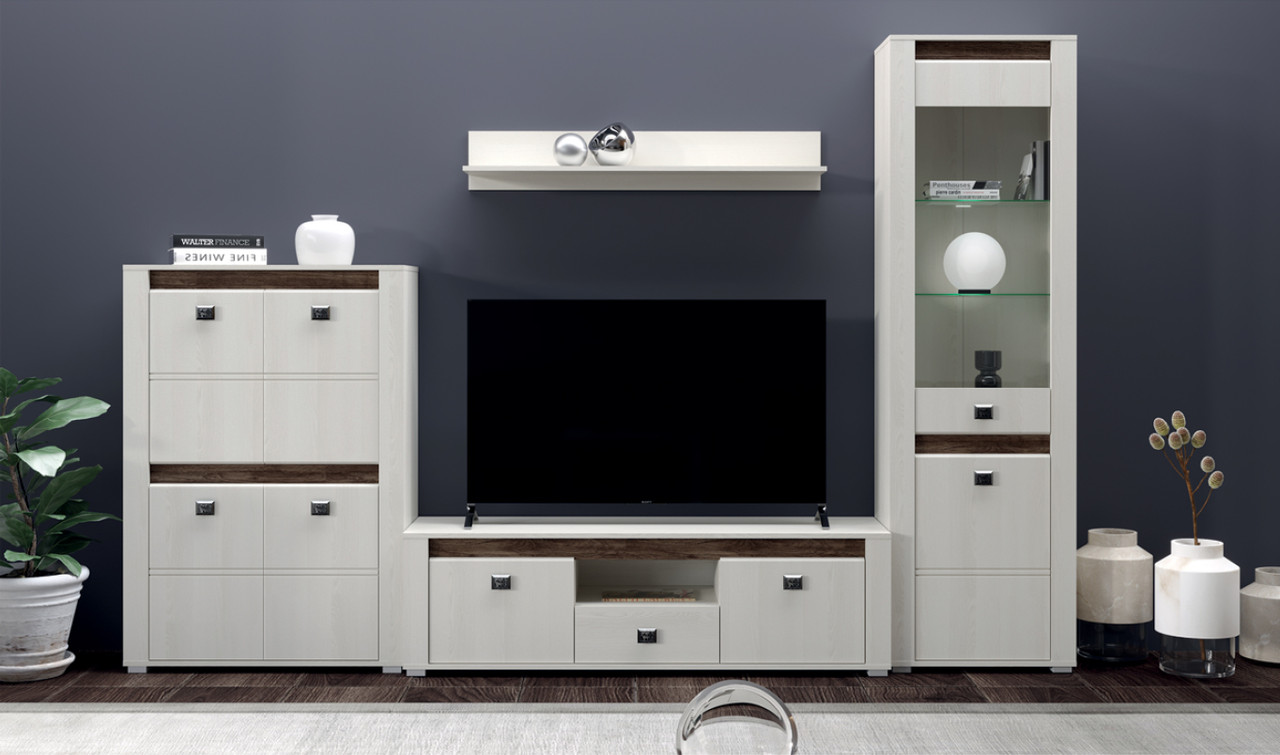 Сучасна набірна модульна стінка під телевізор тв модерн у вітальню зал 306 см ЛДСП Селена ясен сніжний