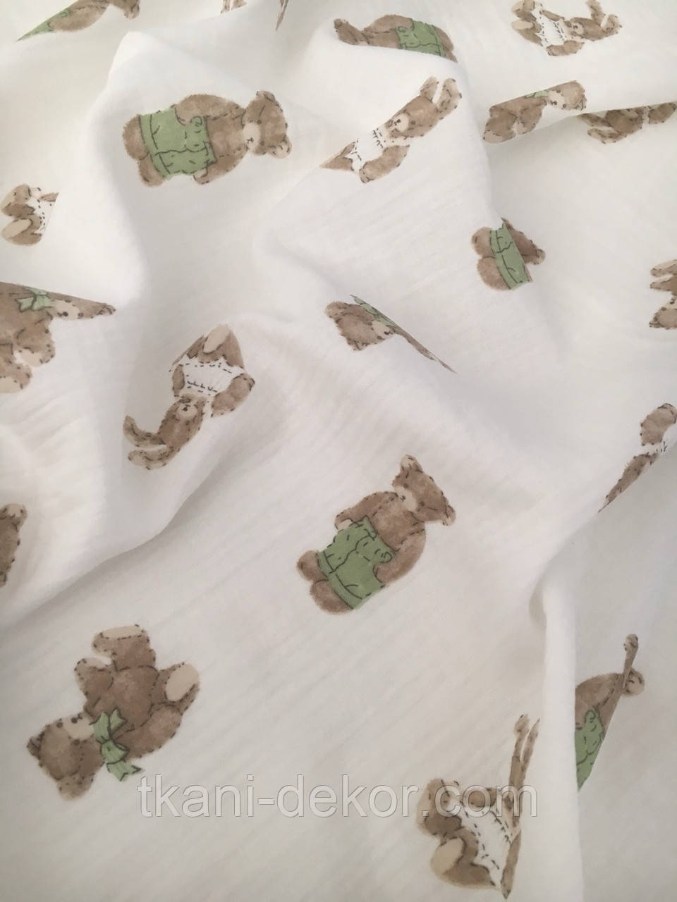 Муслін (жатка 1,35 м) мордашки ведмедів на кремовому, фото 1