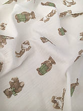 Муслін (жатка 1,35 м) мордашки ведмедів на кремовому