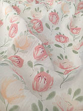 Муслін (жатка 1,35 м) тюльпани рожеві і кремові, 135см