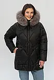 Стильний чорний пуховик із хутром песця Li-05 в розмірах 50-58, фото 3