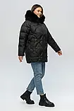 Стильний чорний пуховик із хутром песця Li-05 в розмірах 50-58, фото 5