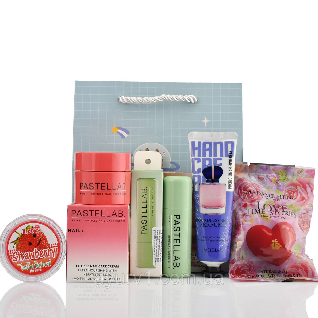 Подарунковий набір для ніжного догляду за губами, руками, нігтями та обличчям