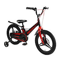 Детский велосипед 18 дюймов 5-8 лет с дополнительными колесами Corso Revolt Черный с красным