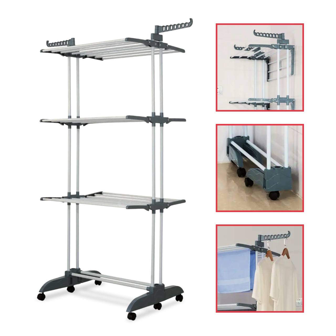 Багатоярусна вертикальна сушарка | Для одягу | Сіра | B88 | Компактна та зручна | Регульовані полиці | Для дому | Антикорозійна