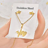 Ланцюжок з кулоном і сережки гвоздики "Кардіограма серця", колір золото, фото 4