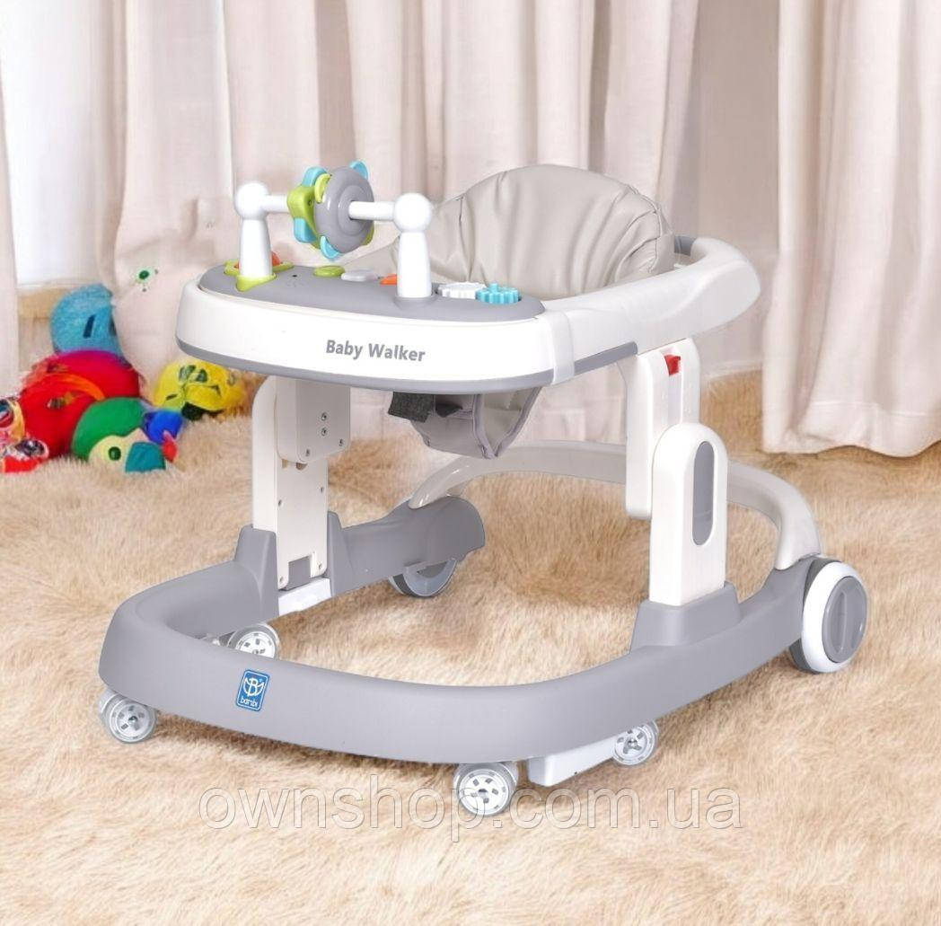 Ходунки зі знімною музичною панеллю M 5032L-11, стопор, силіконові колеса, шкіряне сидіння, фото 1