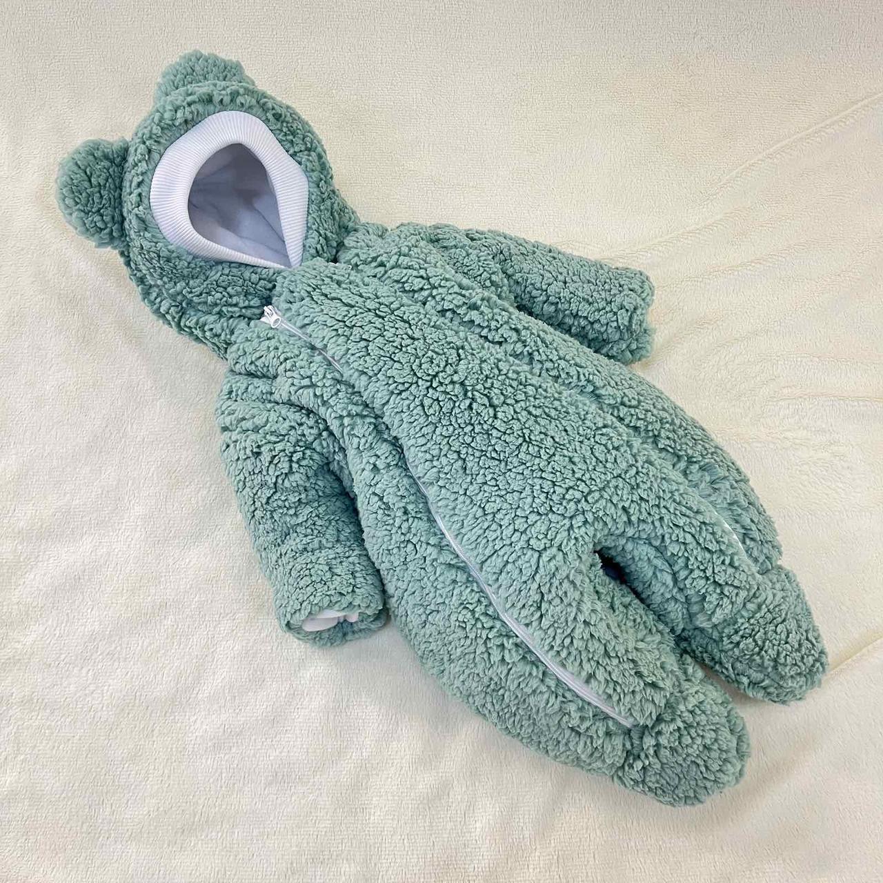 Теплий комбінезон Тедді для новонароджених 56-62 розмір, колір шавлія, фото 1