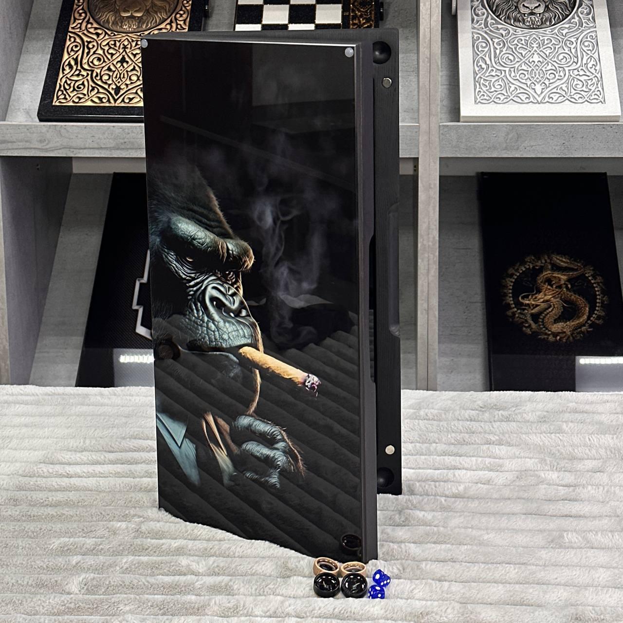 Нарди скляні у поєднанні з деревом Горила 50×24×6см на подарунок, фото 1