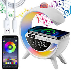 Настільна RGB лампа з колонкою + бездротова зарядка 15Вт, BT 3402 / Розумний нічник / Смарт лампа нічник