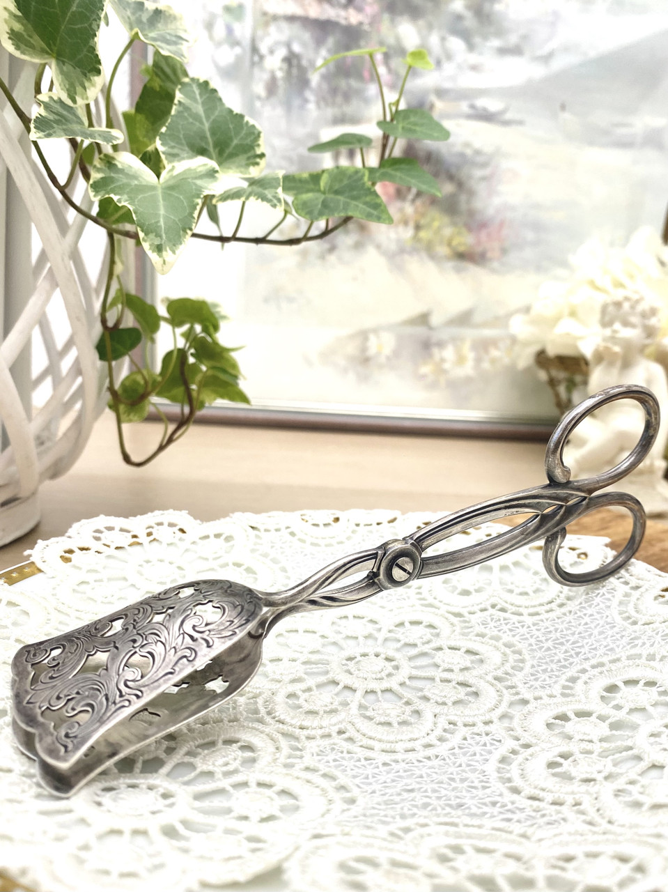 Посріблені щипці для торта, десертів, флористичний дизайн, Німеччина, Alpaka Silber, сріблення