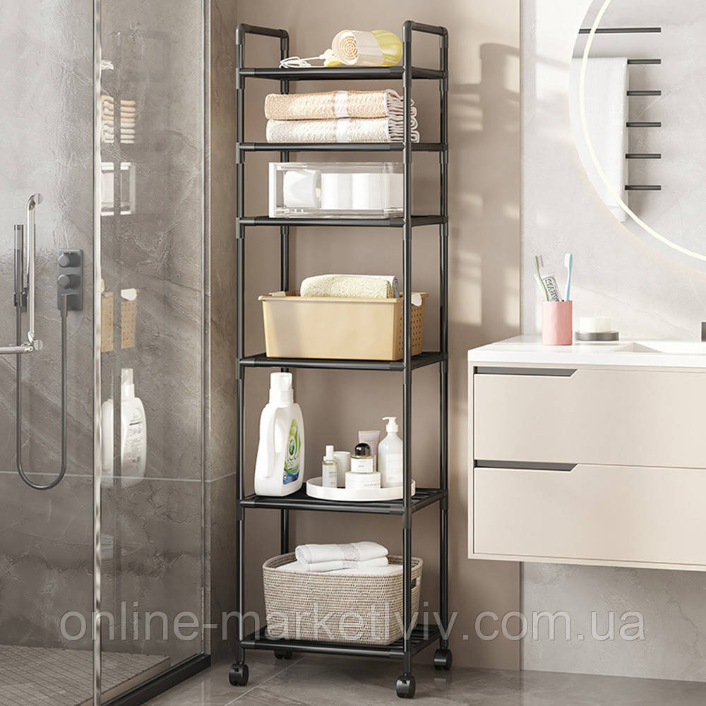 Купить Полка-этажерка для ванной 166х42х32см, 6 ярусов, на колесиках ...
