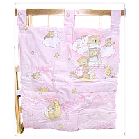 Карман (приборник) для дитячого ліжечка "Ведмедик на сходах", 60х65 см, 100% бавовна Ромашка, Рожевий