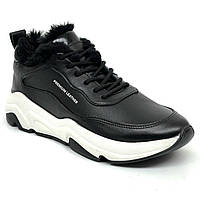 Жіночі зимові кросівки чорного кольору з чорною шерстю на шнурівці Mida 240412(1ш) розмір 36