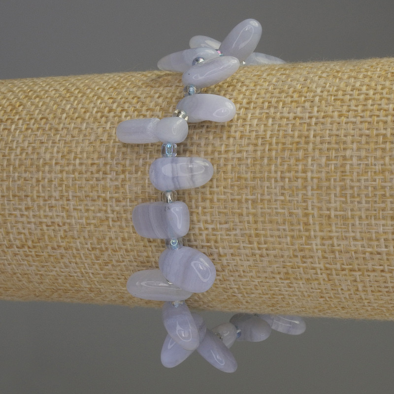 Браслет Агат блакитний галтівка d-7х14мм+-біскер 3мм+- L-18см стрейч, фото 1