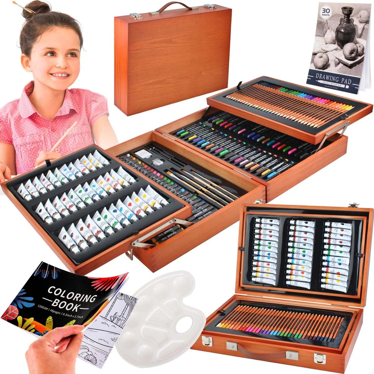 Набір для малювання MAALEO Gigant 6004 (177 предметів, дерев'яна валіза, для дітей та дорослих), фото 1