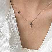 Підвіска Два хрестики з фіанітами, ланцюжок з кулоном хрест, довжина 40, 43, 46 см, срібло 925 проби.