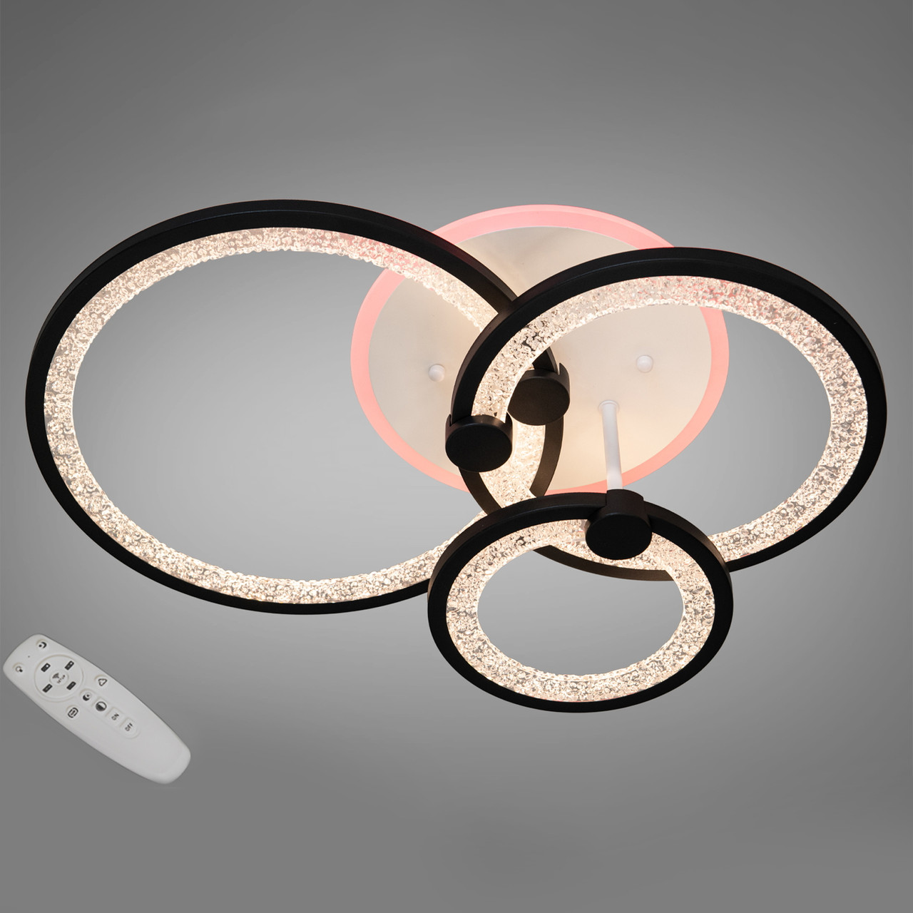 Круглі чорні світлодіодні Led-люстри з пультом на 3 кільця, 70 Вт до 15 м², фото 1