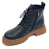 Черевики чорні з коричневою підошвою жіночі із замком шкіряні на вовні MIDA 240675(1ш) розмір 36, фото 8