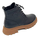 Черевики чорні з коричневою підошвою жіночі із замком шкіряні на вовні MIDA 240675(1ш) розмір 36, фото 7