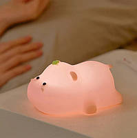 Нічник дитячий світильник силіконовий Рожевий Бегемотик А-002