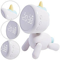 Дитячий будильник Единоріг світлодіодний нічник з цифровим дисплеєм, 6 мелодій та таймер XR-MM-C2305