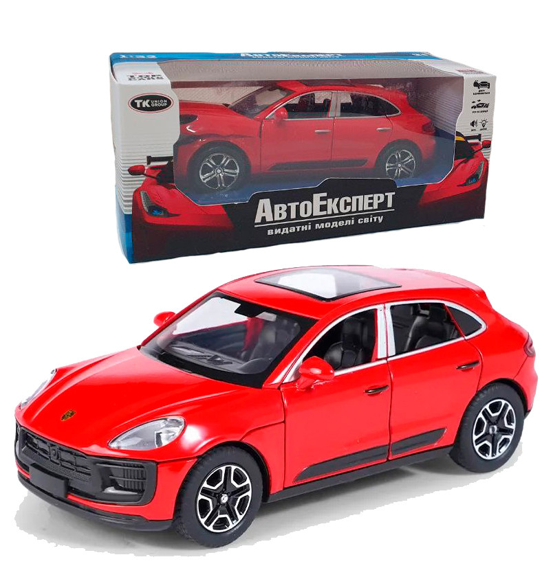 Машинка іграшкова Porsche Macan «АвтоЕксперт» Порше Макан, метал, червона, підсвітка фар, звук, інерція, відкр. двері, капот,