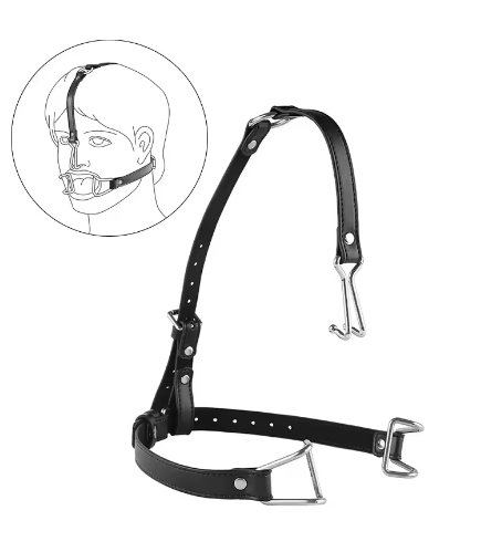 Регульована BDSM-заряджання для голови з металевим фіксатором, чорна