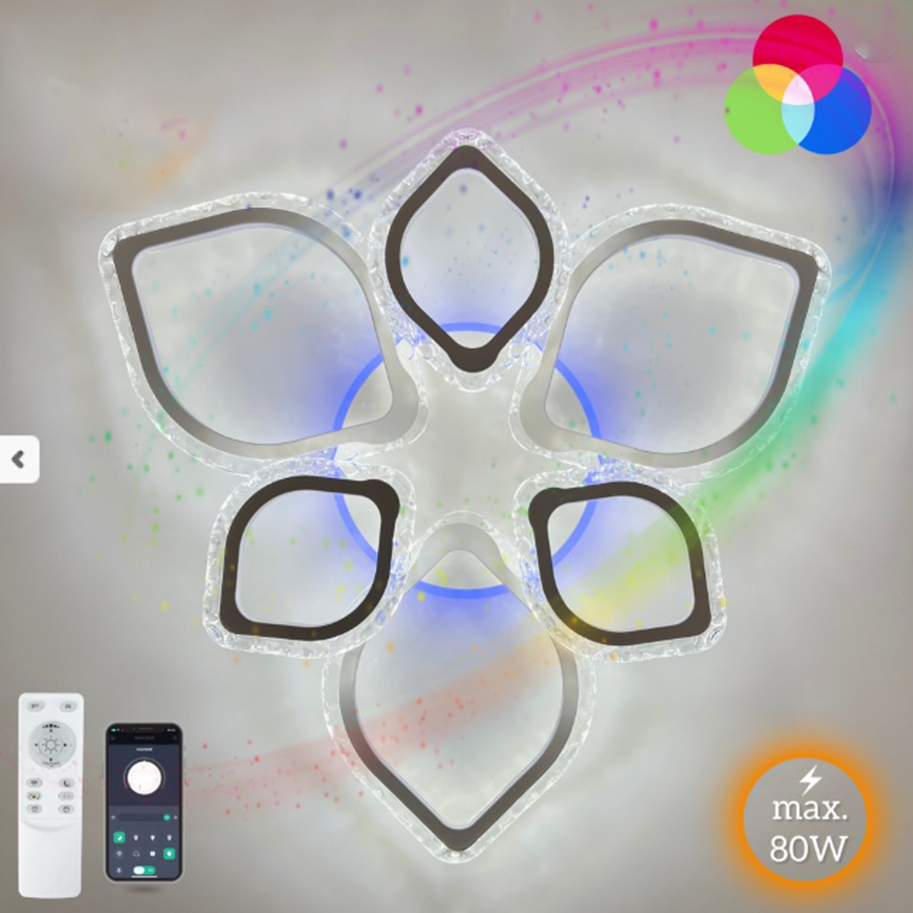 Біла світлодіодна Led-люстра з пультом, 90 Вт до 18 м² AZALIA RGB 6R WHITE/ICE, фото 1