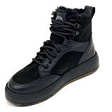 Жіночі шкіряні кеди чорного кольору з шнуровкою на шерсті Mida 240712(383ш) розмір 36, фото 8