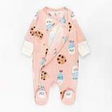 Чоловічок для немовлят з начосом діагональна застібка Pink cookies, фото 2